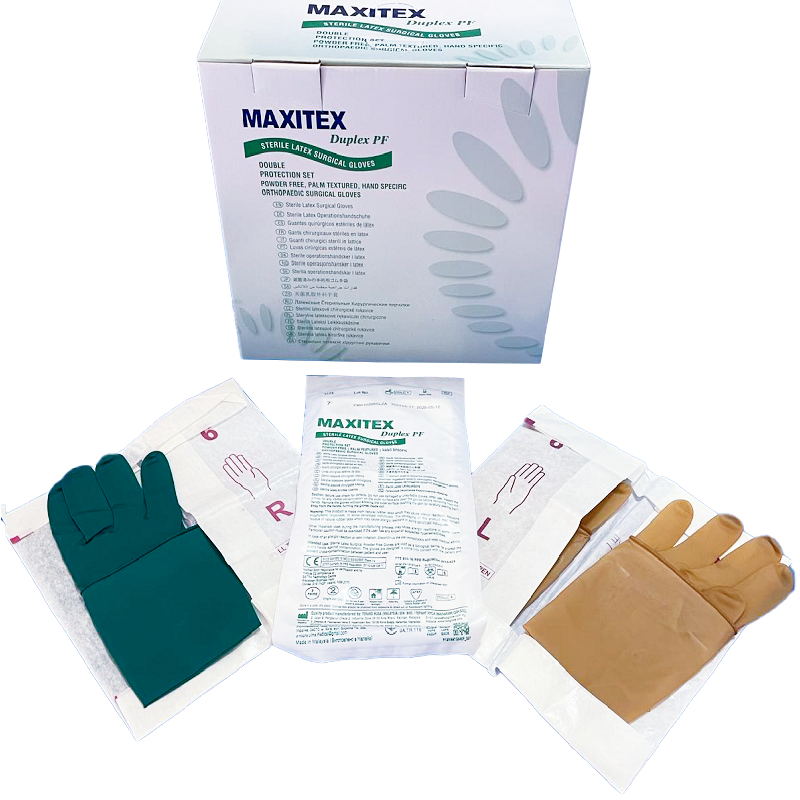 Maxitex Duplex PF,Стер. Лат. хір. рук. неопуд.комплект подвійного захисту р.9.0